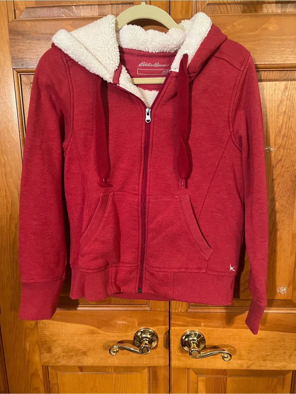 Eddie Bauer Red Sherpa-Lined Zip Hoodie